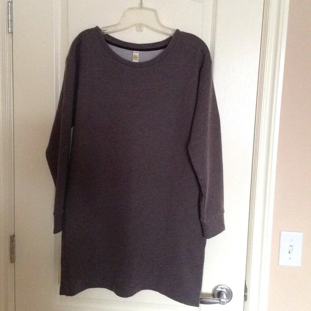 Lole Women's Sweatshirt Tunic Mini Dress Long Sleeves Dark Gray Size M Crew Neck